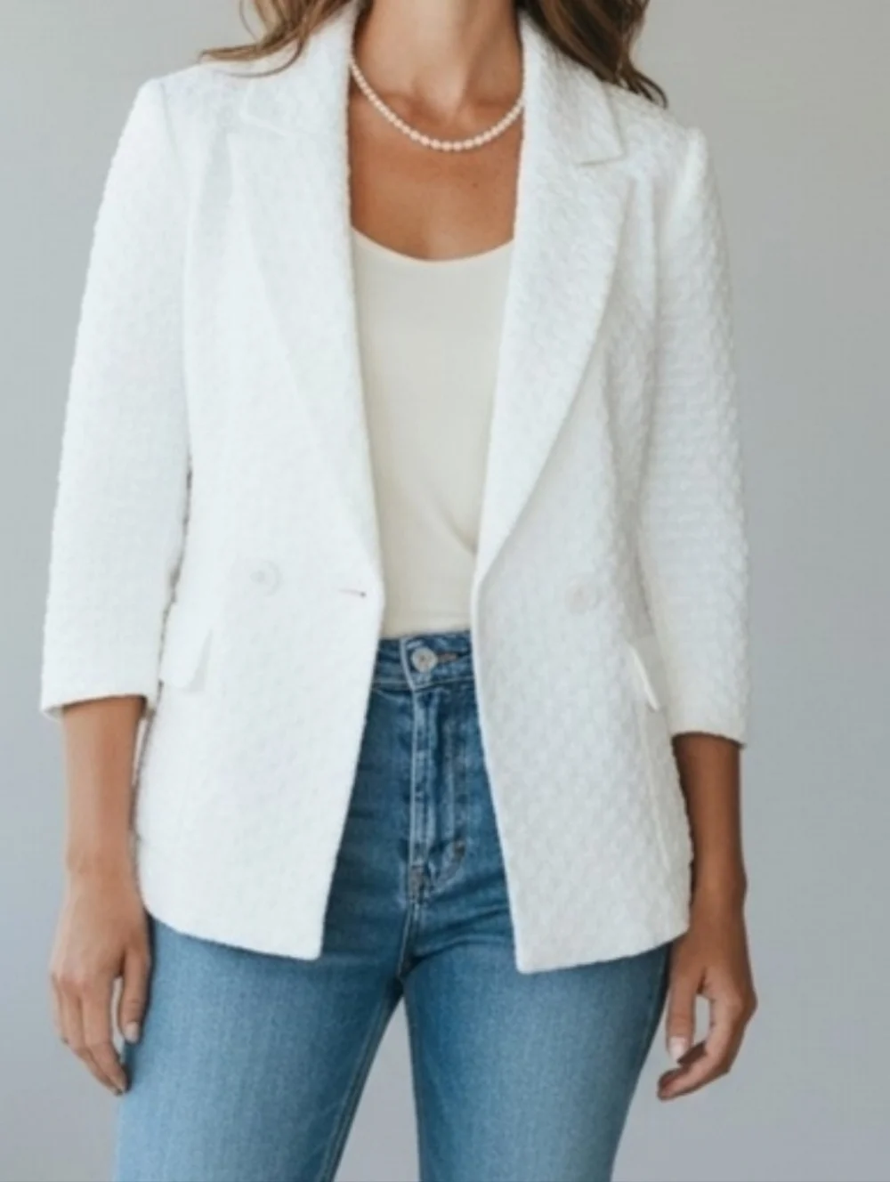 CAbi Club Double Breasted White Women's Blazer M